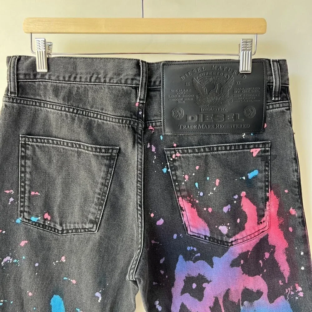 Diesel D-KRAS Slim jeans with collored paint splashed, Black / multi colored, si